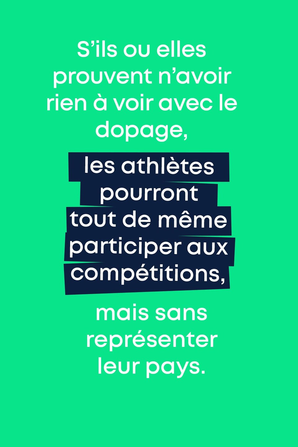 S'ils ou elles prouvent n'avoir rien à voir avec le dopage, les athlètes pourront tout de même participer aux compétitions, mais sans représenter leur pays.