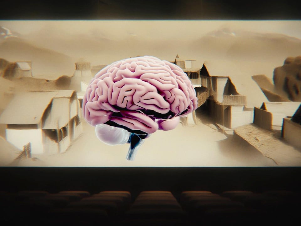 Illustration d'un cerveau projeté à l'écran d'une salle de cinéma.