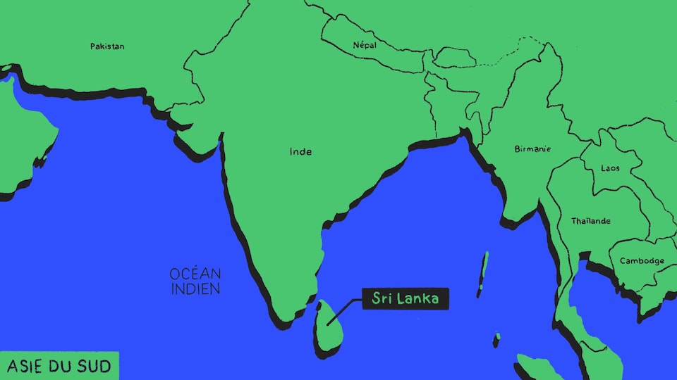 Une illustration d'une carte de l'Asie du Sud qui montre la position du Sri Lanka.