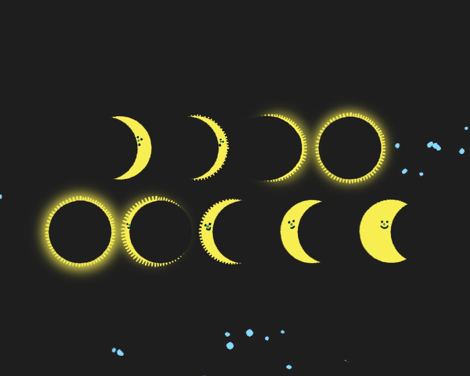 Une illustration des différentes phases d'une éclipse solaire.