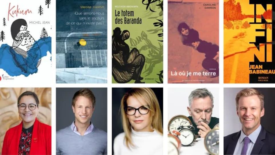 Montage photo des cinq combattants et combattantes et des couvertures de livres qu'ils et elles défendront.