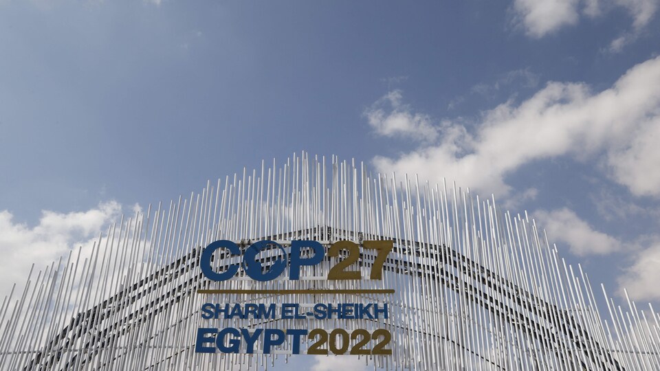 A picture shows the entrance of the Sharm El Sheikh International Convention Centre, in Egypt's Red Sea resort of the same name, on November 7, 2022, during the 2022 United Nations Climate Change Conference, more commonly known as COP27. (Photo by Ludovic MARIN / AFP) (Photo by LUDOVIC MARIN/AFP via Getty Images)