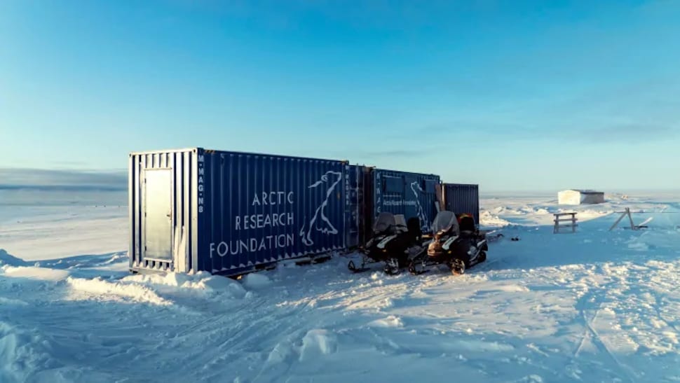 Des conteneurs maritimes dans la neige.