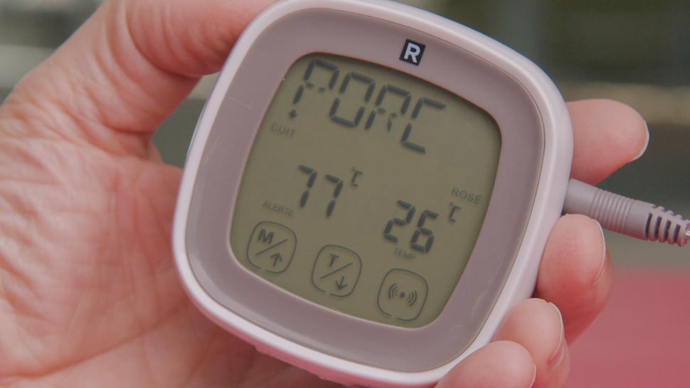 Un thermomètre à viande gris, de la marque Ricardo.