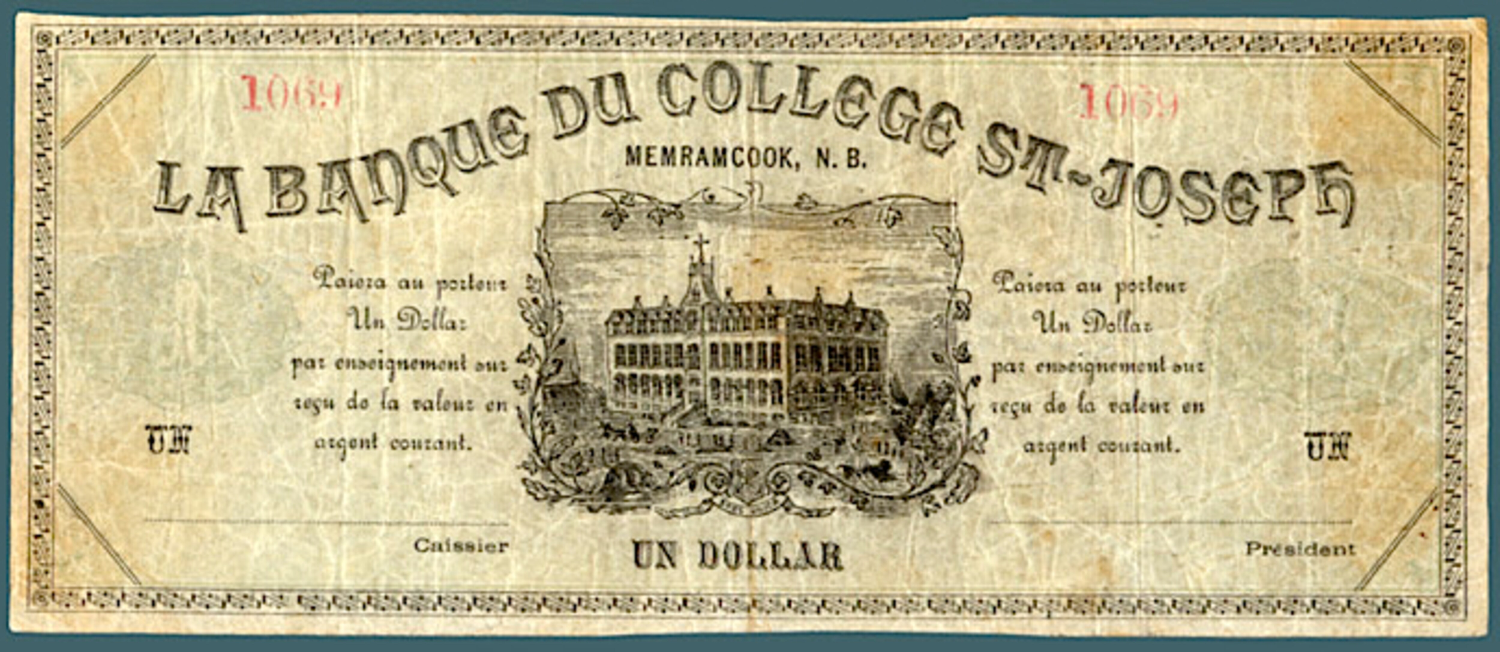 Un billet d'un dollar de la banque du Collège St-Joseph