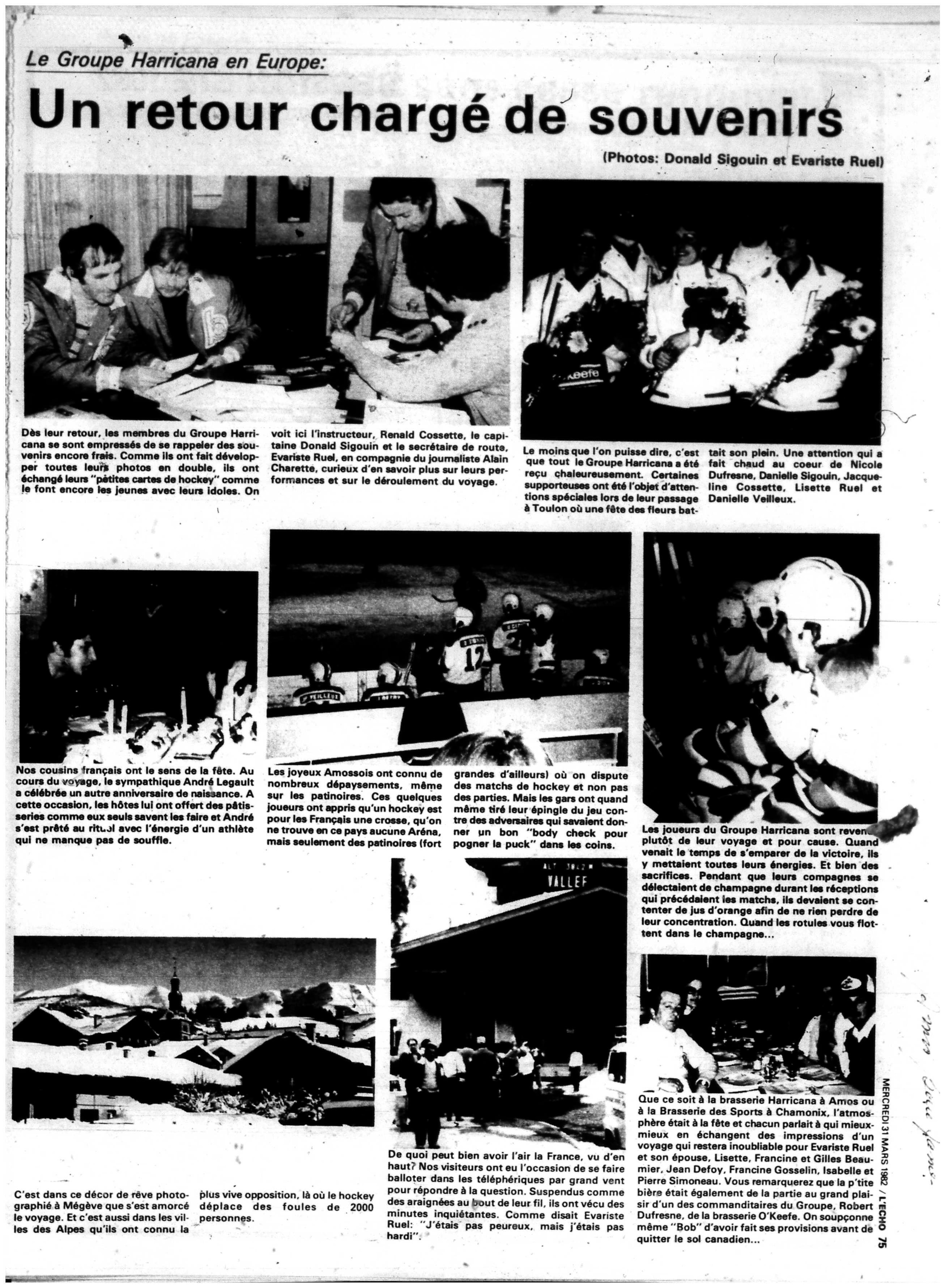 Une page de photos dans un journal en 1982.