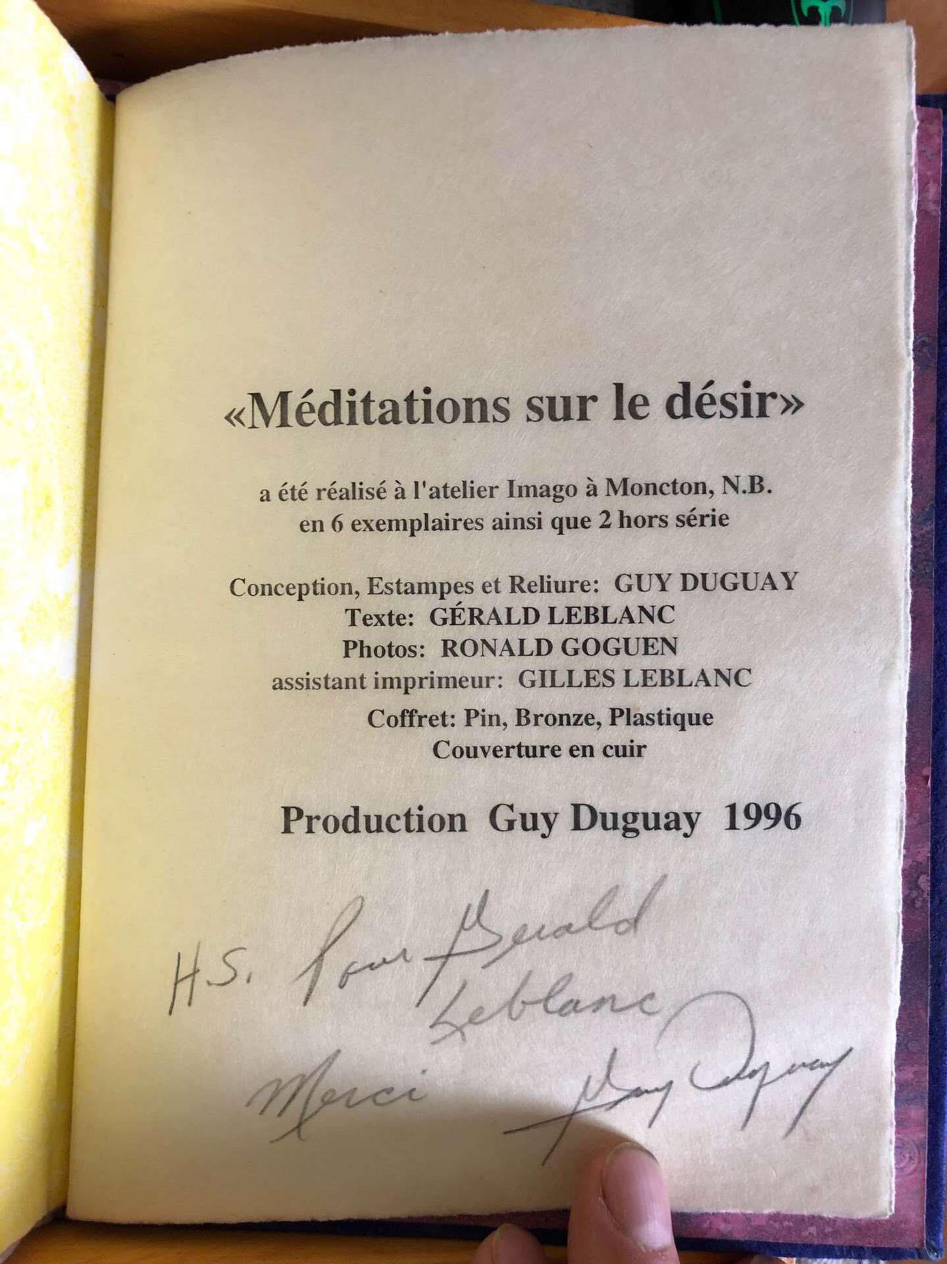 Méditations sur le désir de Gérald LeBlanc et Guy Duguay.