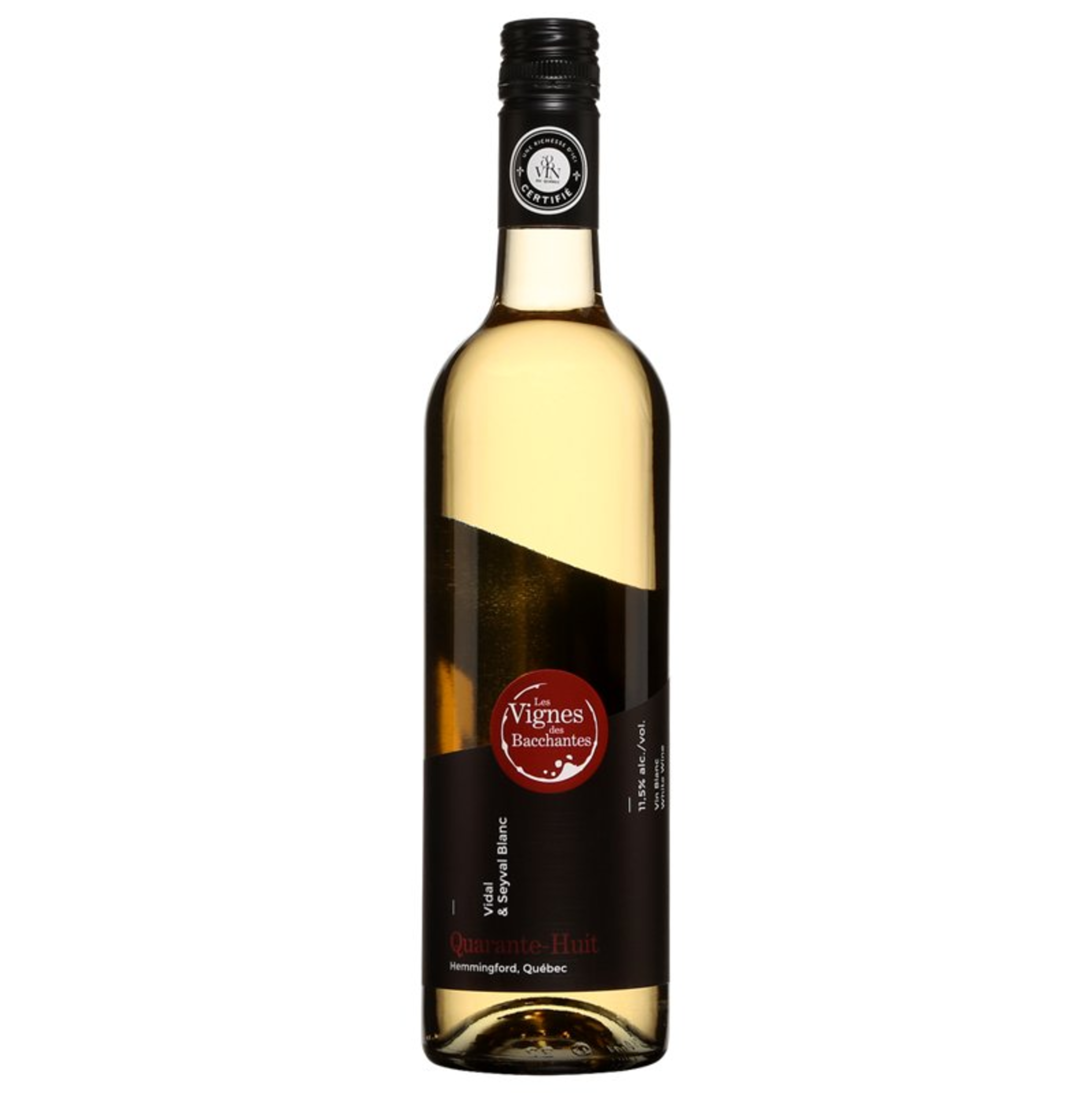 Bouteille de vin blanc Les Vignes des Bacchantes Seyval / Vidal Quarante-Huit 2017, 15,95 $.