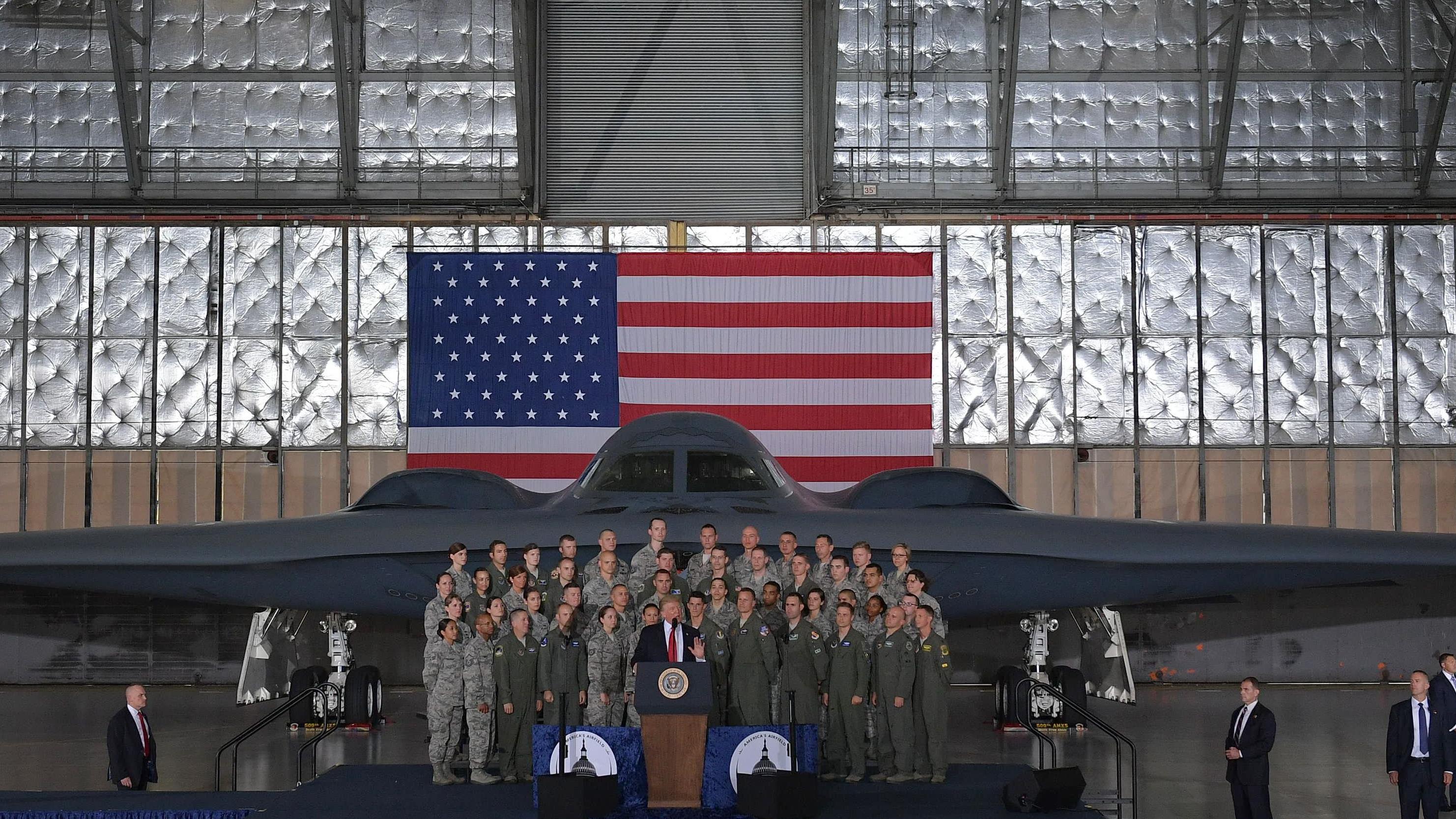 Le président américain, Donald Trump, prononce un discours à la base Andrews, au Maryland.