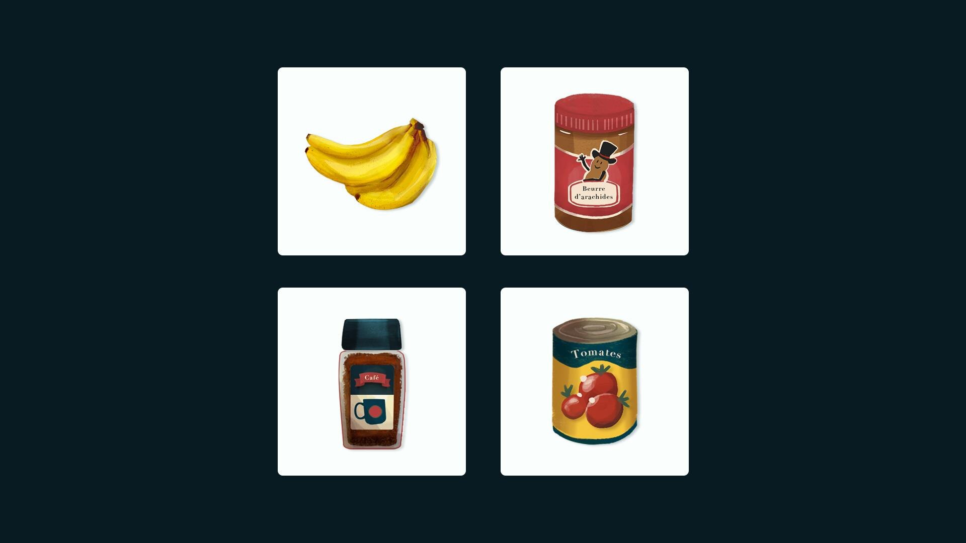 Une série d’illustrations présentant les différentes catégories d’aliments nommées dans la question.