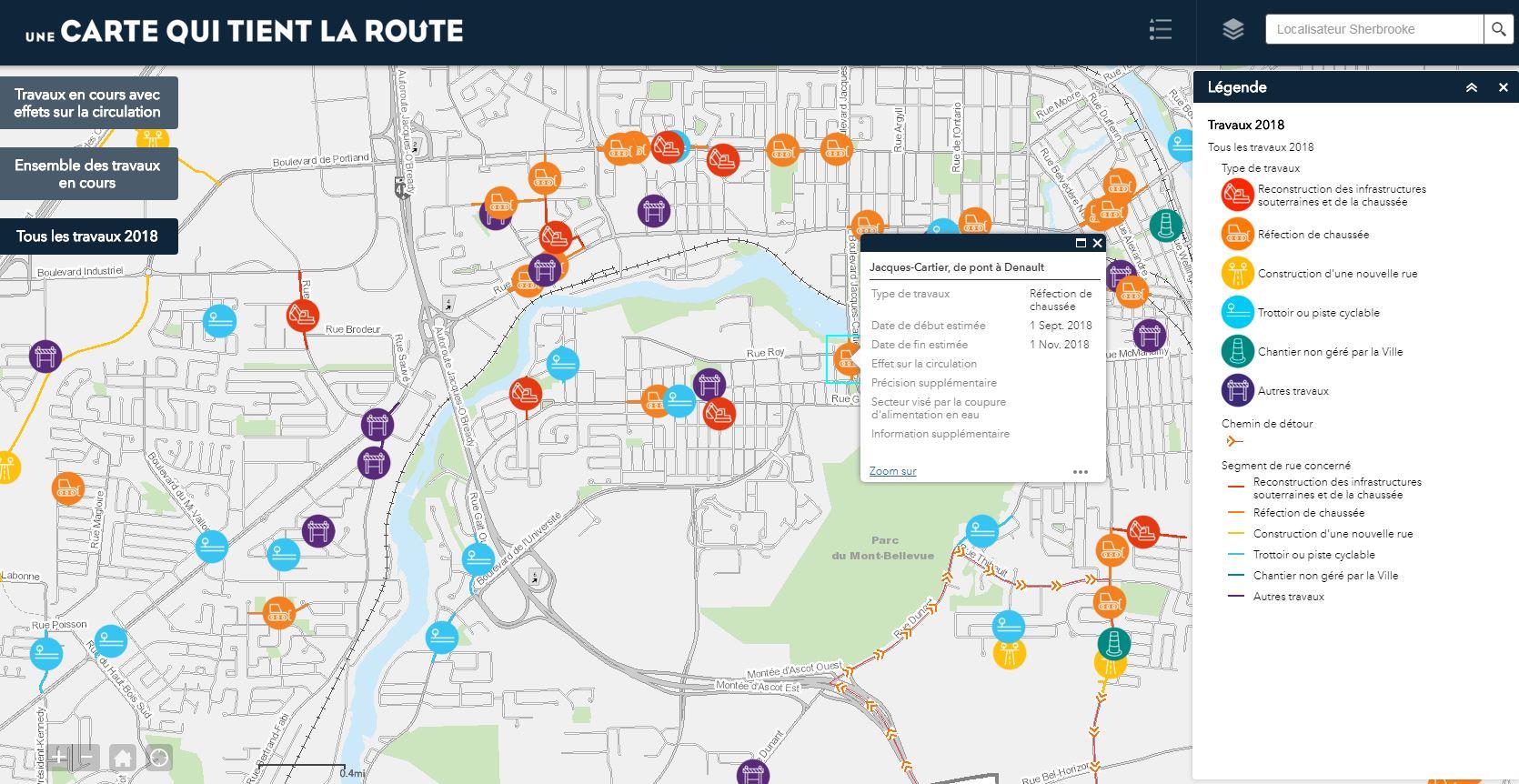 L'ensemble des travaux recensés sur une carte interactive à Sherbrooke