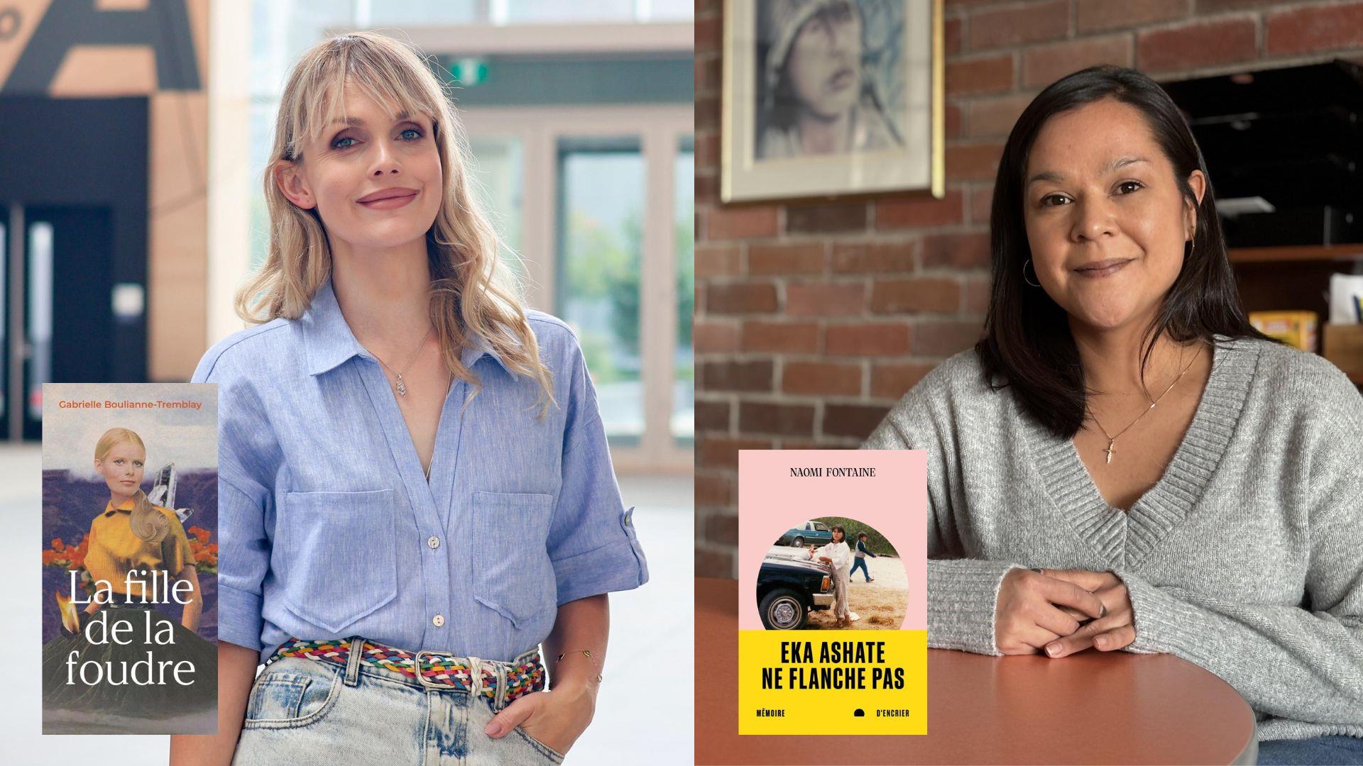 Montage photo des portraits des deux autrices avec la page couverture de leurs livres.