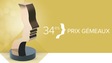 Texte : 34es Prix Gémeaux écrit en blanc avec le trophée des Gémeaux.
