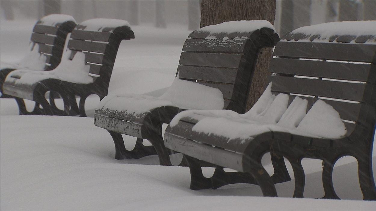 Un banc sous la neige à Montréal Un banc sous la neige à Montréal