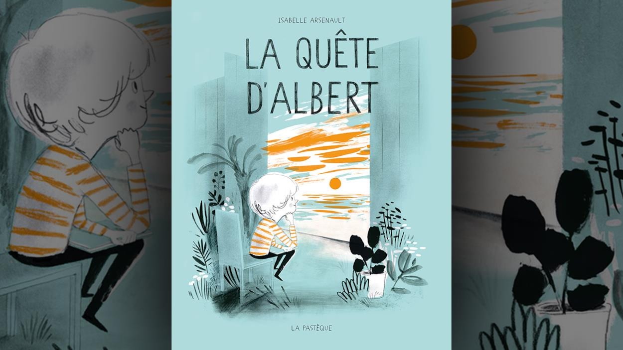 Sur la couverture du livre <i>La quête d'Albert</i>, d'Isabelle Arsenault, est dessiné un enfant vêtu d'un chandail rayé orange et blanc, assis sur une chaise, le menton appuyé sur son coude, devant une palissade de bois ouverte, regardant un coucher de soleil. Sur la couverture du livre <i>La quête d'Albert</i>, d'Isabelle Arsenault, est dessiné un enfant vêtu d'un chandail rayé orange et blanc, assis sur une chaise, le menton appuyé sur son coude, devant une palissade de bois ouverte, regardant un coucher de soleil.