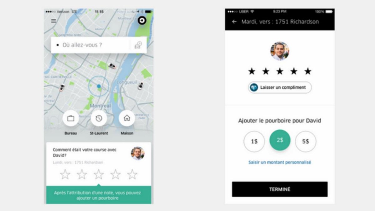 Le versement du pourboire se fait directement à partir de l'application. Deux captures d'écran montrent comment. Le versement du pourboire se fait directement à partir de l'application. Deux captures d'écran montrent comment.