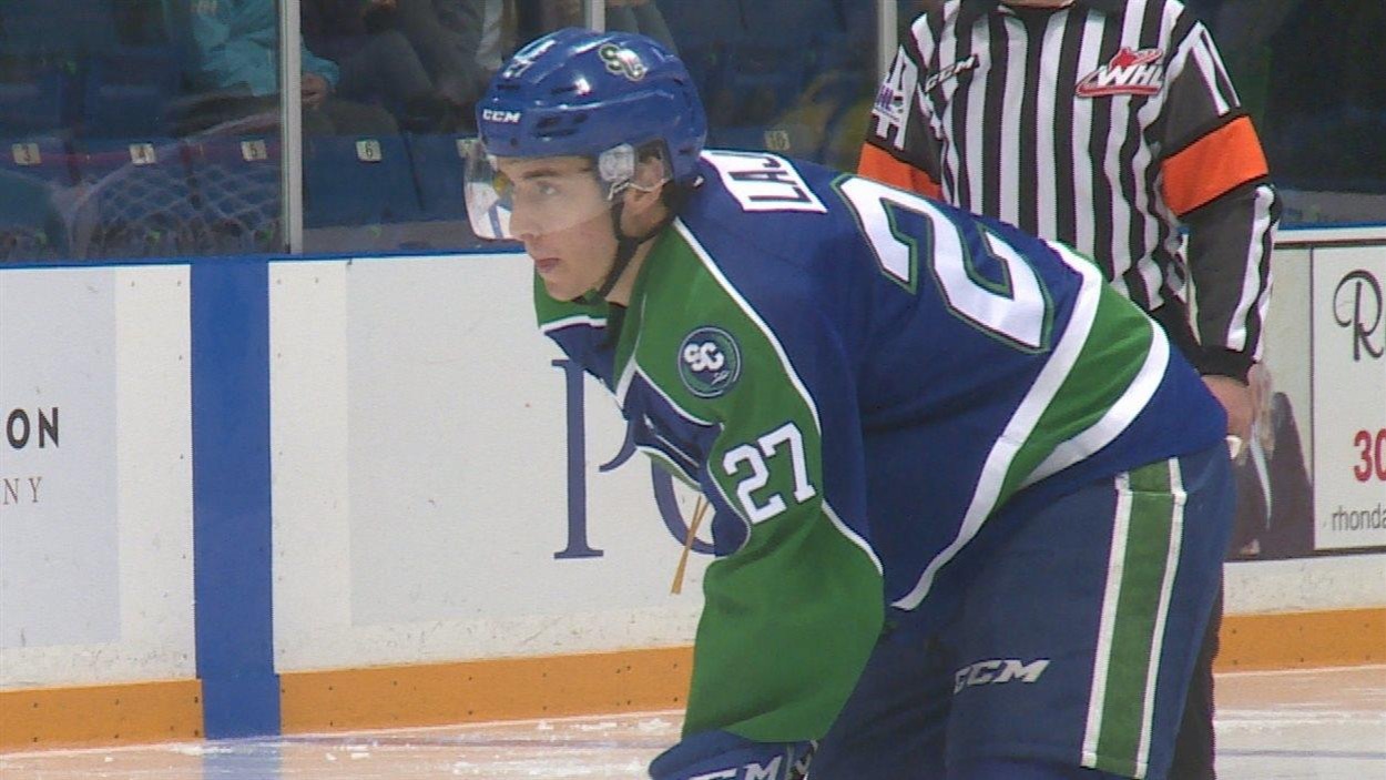 Le défenseur Maxime Lajoie des Broncos de Swift Current. Le défenseur Maxime Lajoie des Broncos de Swift Current.