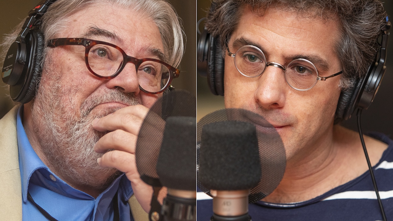 Donald Cuccioletta et Jean-Philippe Warren au micro de Stéphan Bureau. Donald Cuccioletta et Jean-Philippe Warren au micro de Stéphan Bureau.