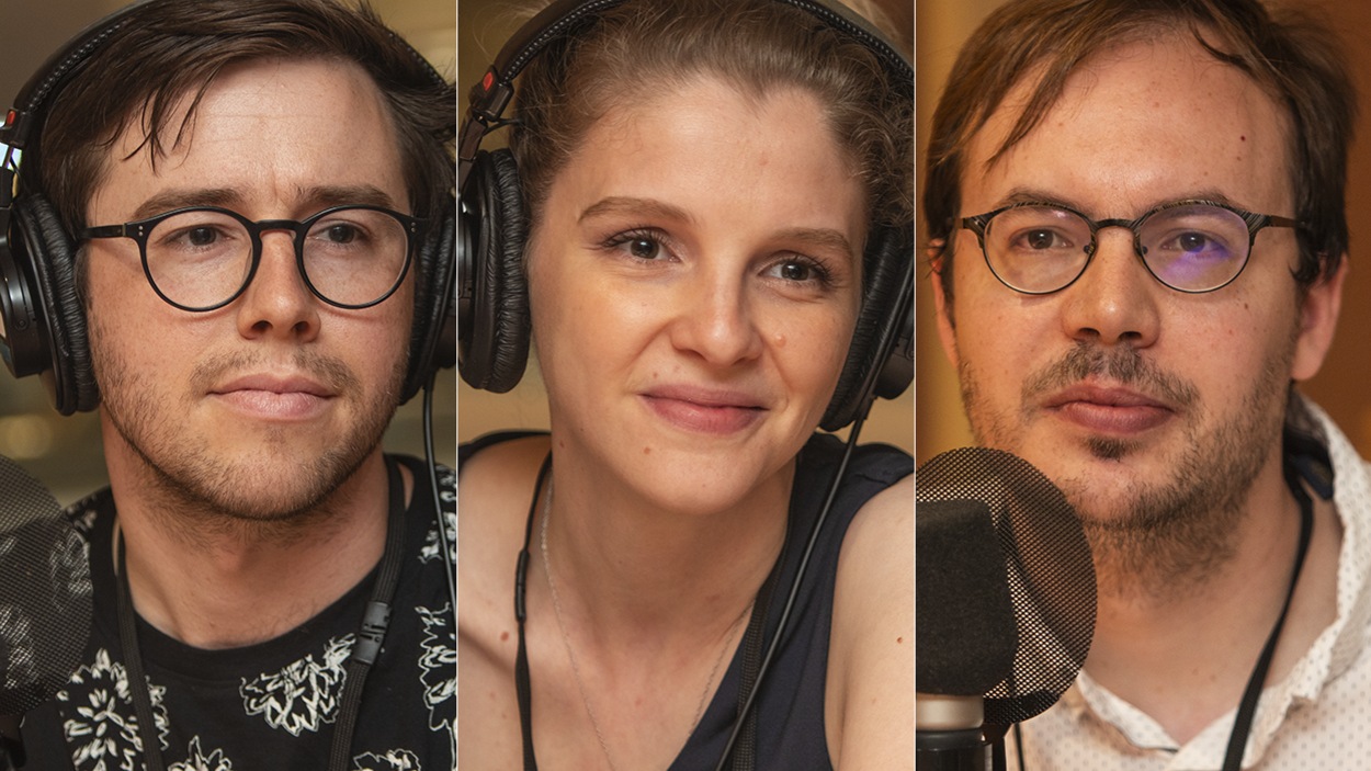 Marc-André Sabourin, Myriam Kessiby et Julien Brault au micro de Stéphan Bureau. Marc-André Sabourin, Myriam Kessiby et Julien Brault au micro de Stéphan Bureau.
