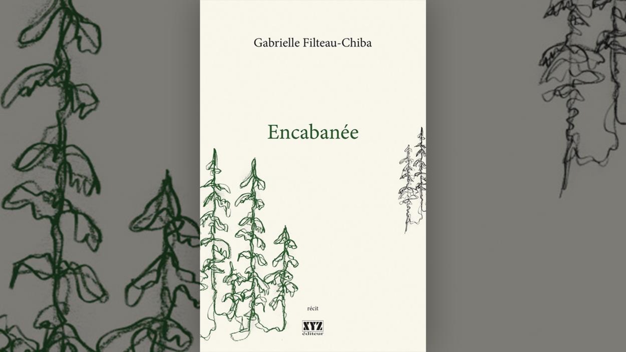 Image de la couverture du livre « Encabanée » de Gabrielle Filteau-Chiba : trois silhouettes de conifères tracées au crayon vert au premier plan, deux conifères stylisés au crayon noir à l'arrière plan, sur fond écru. Image de la couverture du livre « Encabanée » de Gabrielle Filteau-Chiba : trois silhouettes de conifères tracées au crayon vert au premier plan, deux conifères stylisés au crayon noir à l'arrière plan, sur fond écru.