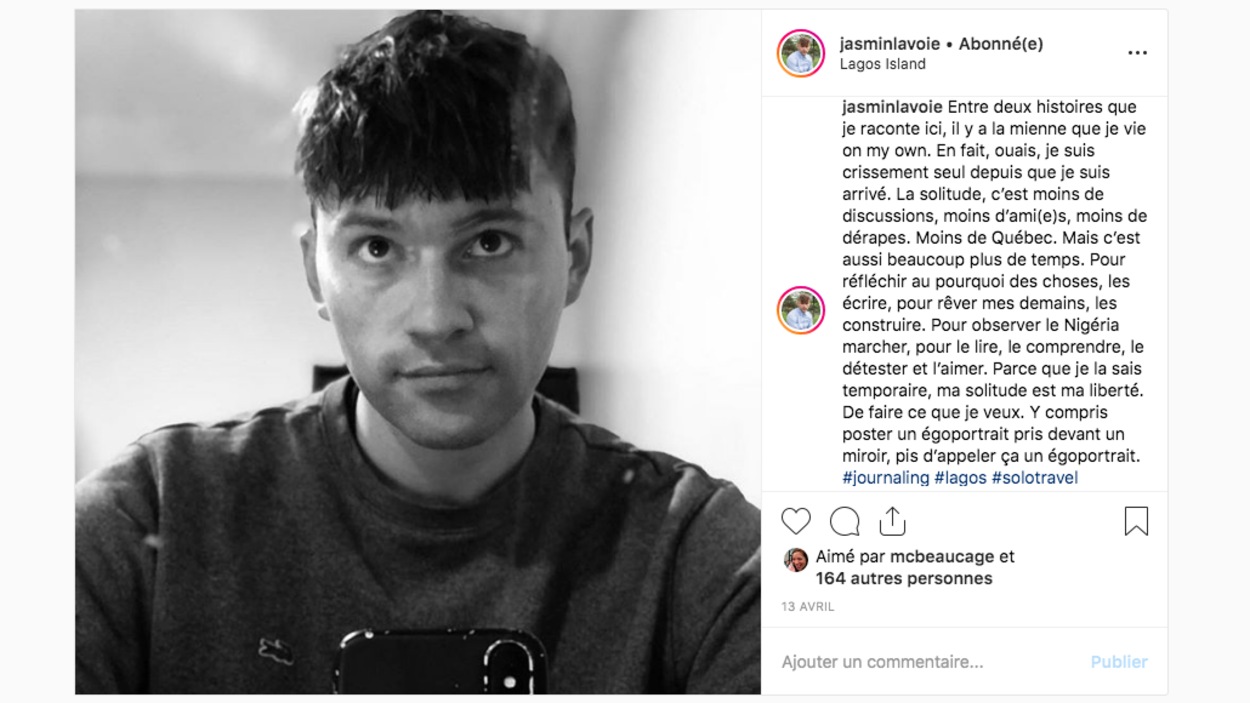 Une photo en noir et blanc de Jasmin Lavoie, accompagnée d'un texte personnel. Une photo en noir et blanc de Jasmin Lavoie, accompagnée d'un texte personnel.