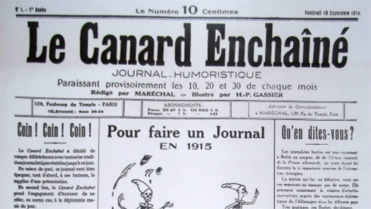 Le premier numéro du <i>Canard enchaîné</i>, paru le 10 septembre 1915. Le premier numéro du <i>Canard enchaîné</i>, paru le 10 septembre 1915.