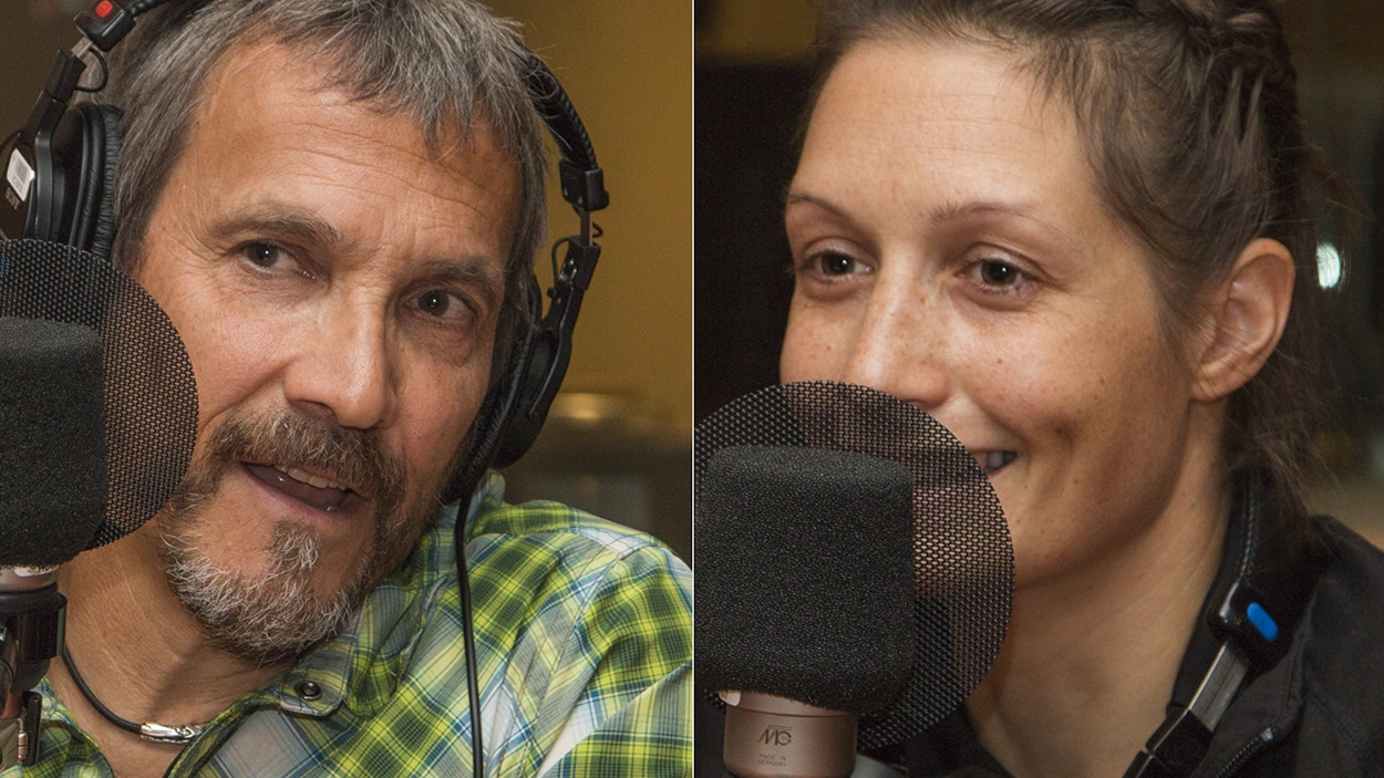François Leduc et Joannie Huberdeau au micro de Stéphan Bureau. François Leduc et Joannie Huberdeau au micro de Stéphan Bureau.