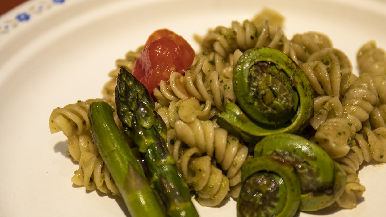 Les pâtes sauce à l’avocat et aux légumes grillés de Lorraine Pagé. Les pâtes sauce à l’avocat et aux légumes grillés de Lorraine Pagé.