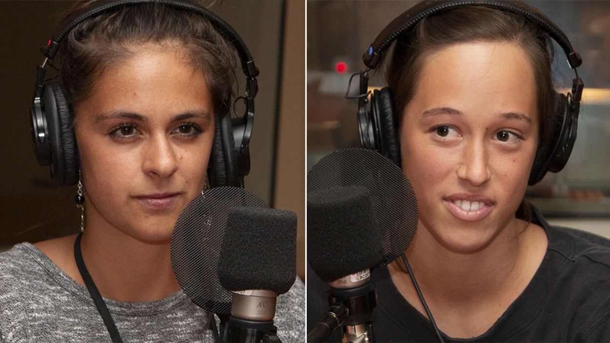 Camille Campeau et Marie Kirouac Poirier interviewées par Karyne Lefebvre au studio 18 de Radio-Canada, à Montréal, le 7 août 2018. Camille Campeau et Marie Kirouac Poirier interviewées par Karyne Lefebvre au studio 18 de Radio-Canada, à Montréal, le 7 août 2018.