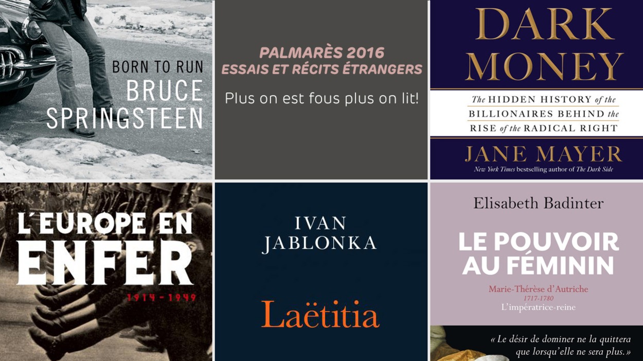 Une partie des couvertures des ouvrages de Bruce Springsteen, d'Ian Kershaw, d'Ivan Jablonka, d'Elisabeth Badinter et de Jane Mayer Une partie des couvertures des ouvrages de Bruce Springsteen, d'Ian Kershaw, d'Ivan Jablonka, d'Elisabeth Badinter et de Jane Mayer