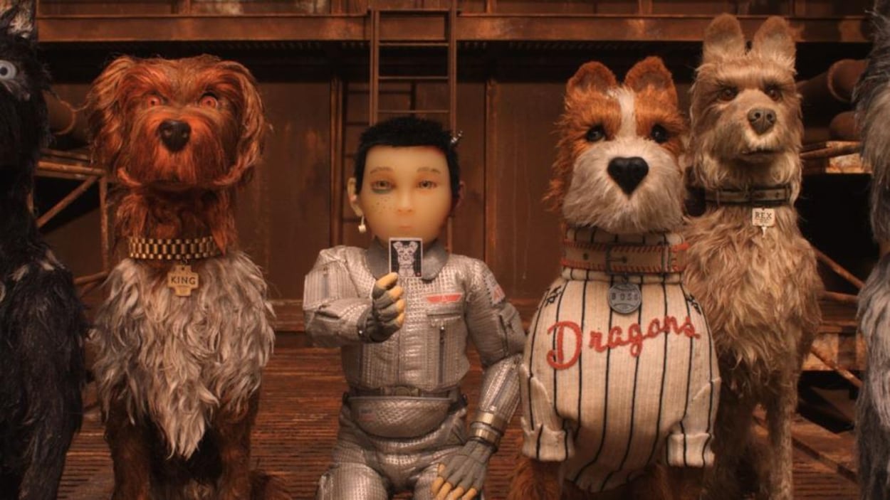 Un jeune garçon tend une photo, au milieu de chiens en marionnettes. Un jeune garçon tend une photo, au milieu de chiens en marionnettes.