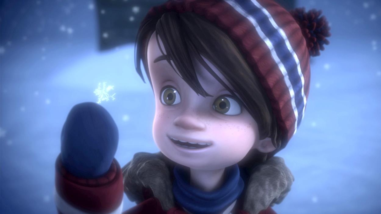 Alex, sous la neige qui tombe, lève la main. Alex, sous la neige qui tombe, lève la main.