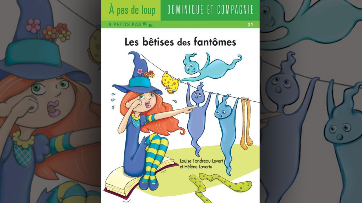 Illustration de la couverture du livre : des fantômes jouent sur une corde à linges et détachent les vêtements. Illustration de la couverture du livre : des fantômes jouent sur une corde à linges et détachent les vêtements.