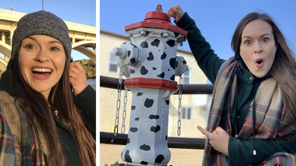 L'animatrice d'Oniva nous montre une borne incendie décorée avec des tâches de dalmatien L'animatrice d'Oniva nous montre une borne incendie décorée avec des tâches de dalmatien