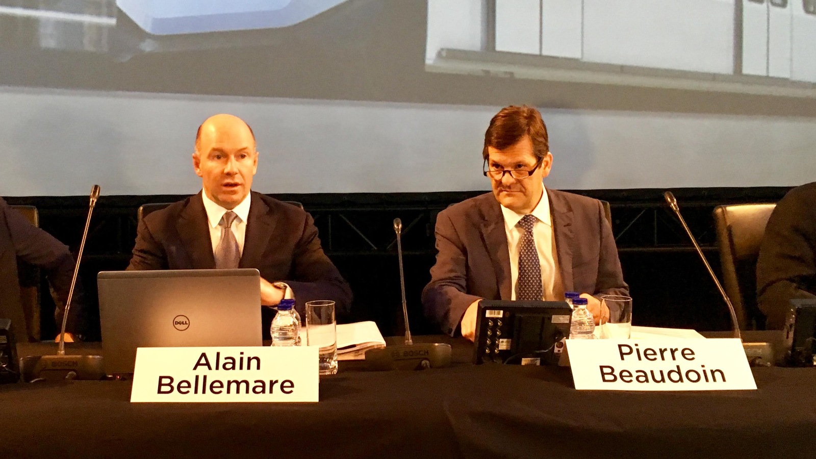 Le président et chef de la direction de Bombardier, Alain Bellemare, et le président de son conseil, Pierre Beaudoin Le président et chef de la direction de Bombardier, Alain Bellemare, et le président de son conseil, Pierre Beaudoin