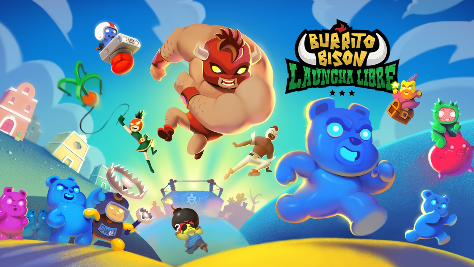 Image titre du jeu Burrito Bison Launcha Libre de Juicy Beast. Image titre du jeu Burrito Bison Launcha Libre de Juicy Beast.