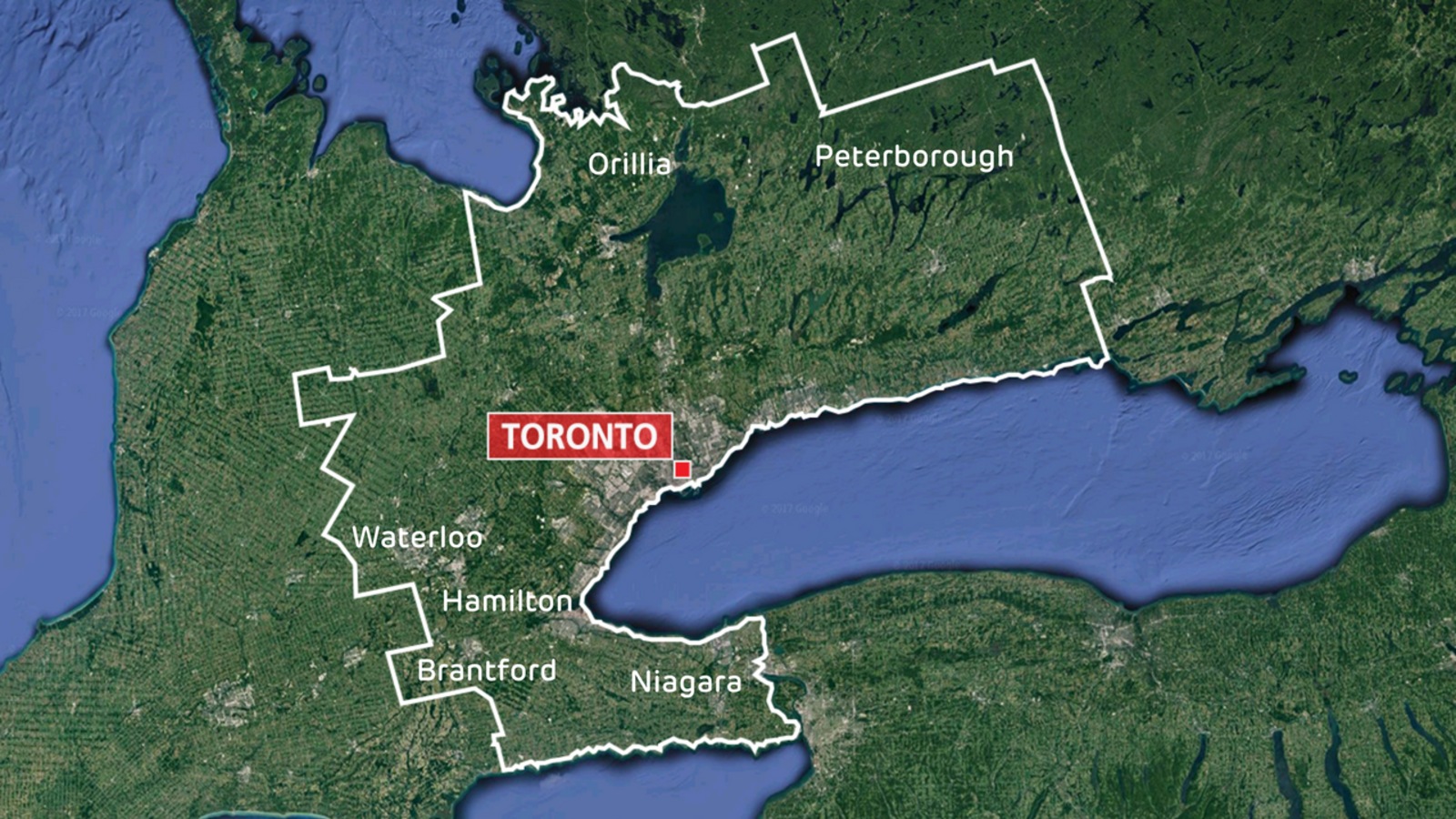La carte de Toronto et toutes ses banlieues comme Peterborough, Orillia, Waterloo, Hamilton, le Niagara et Brantford. La carte de Toronto et toutes ses banlieues comme Peterborough, Orillia, Waterloo, Hamilton, le Niagara et Brantford.