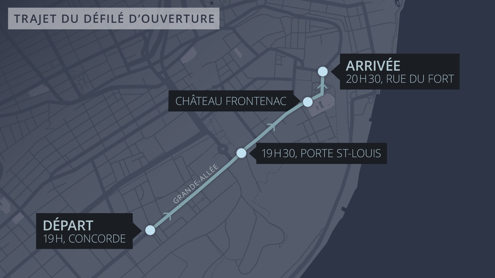 Le défilé des Fêtes de la Nouvelle-France passera par la Grande Allée et la rue Saint-Louis. Le défilé des Fêtes de la Nouvelle-France passera par la Grande Allée et la rue Saint-Louis.