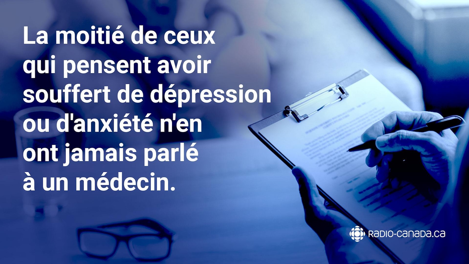 La moitié de ceux qui pensent avoir souffert de dépression ou d'anxiété n'en ont jamais parlé à un médecin. La moitié de ceux qui pensent avoir souffert de dépression ou d'anxiété n'en ont jamais parlé à un médecin.