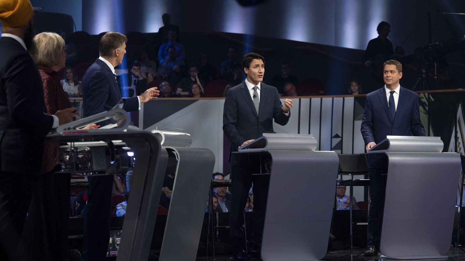 De gauche à droite: Jagmeet Singh, Elizabeth May, Maxime Bernier, Justin Trudeau et Andrew Scheer. De gauche à droite: Jagmeet Singh, Elizabeth May, Maxime Bernier, Justin Trudeau et Andrew Scheer.