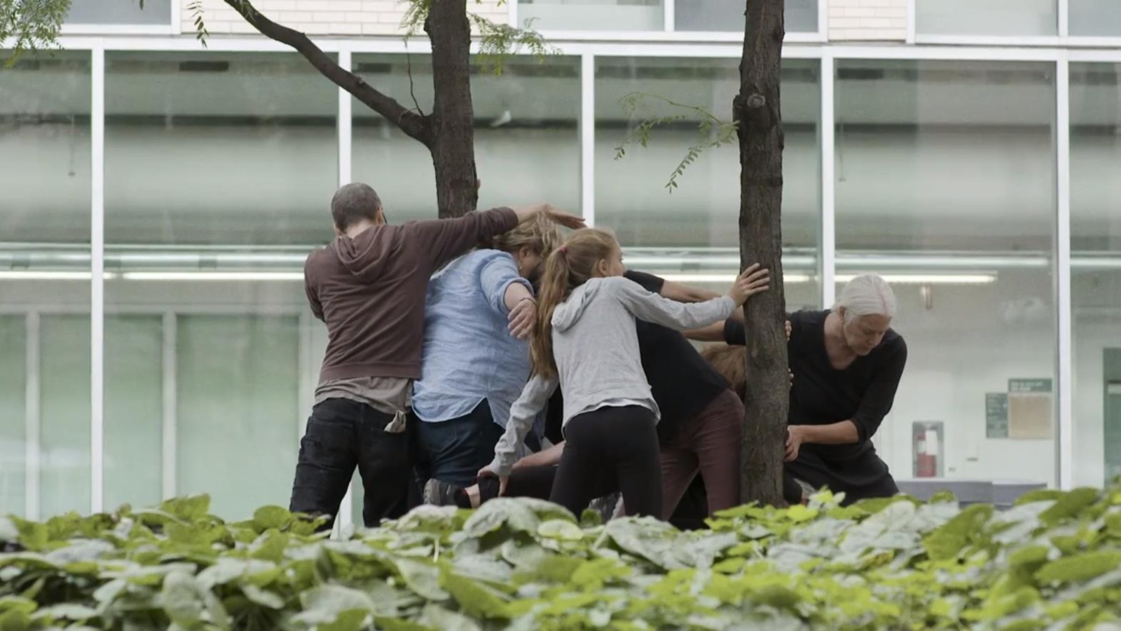 Des gens sont regroupés enseble à côté d'un arbre en dansant. Des gens sont regroupés enseble à côté d'un arbre en dansant.
