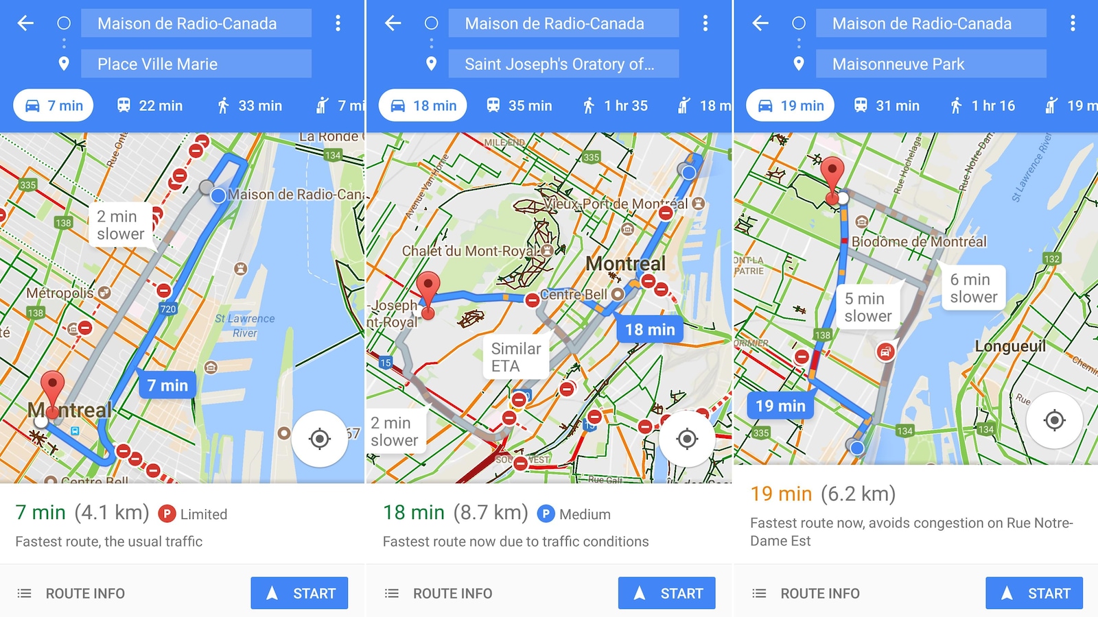 Des captures d'écran de l'application Google Maps montrant la nouvelle fonctionnalité. Des captures d'écran de l'application Google Maps montrant la nouvelle fonctionnalité.