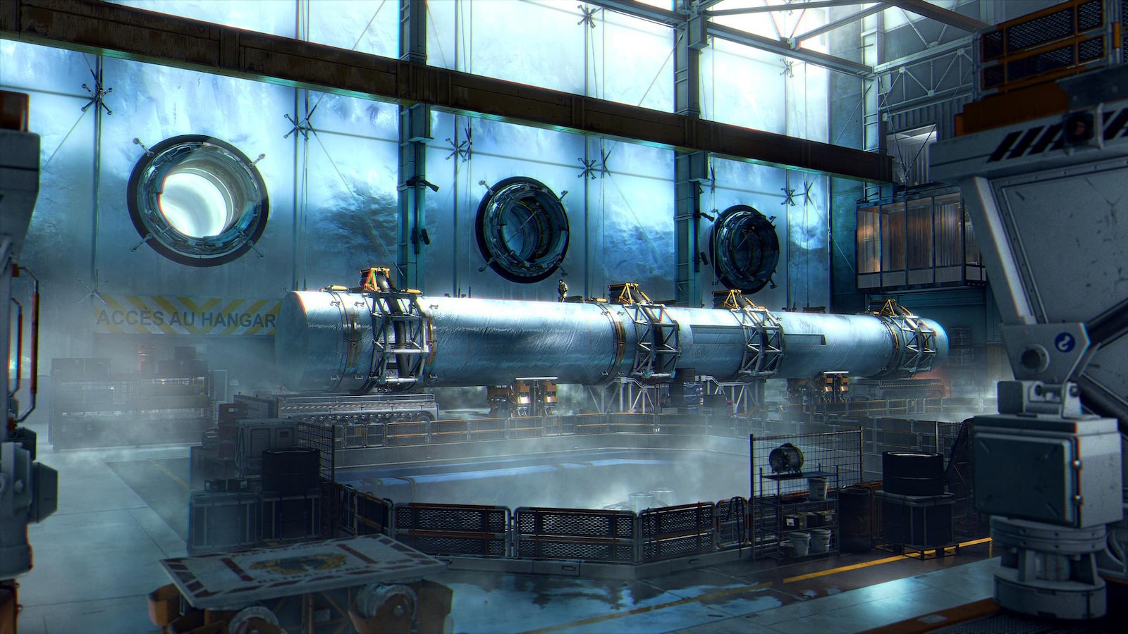 L’une des scènes de la base des Alpes suisses du jeu Deus Ex : Mankind Divided L’une des scènes de la base des Alpes suisses du jeu Deus Ex : Mankind Divided