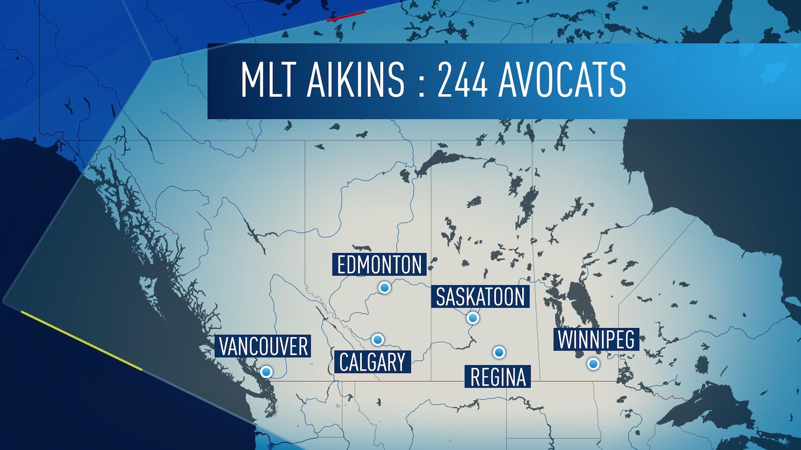 Une carte montrant où sont les bureaux de MLT Aikins au Canada Une carte montrant où sont les bureaux de MLT Aikins au Canada