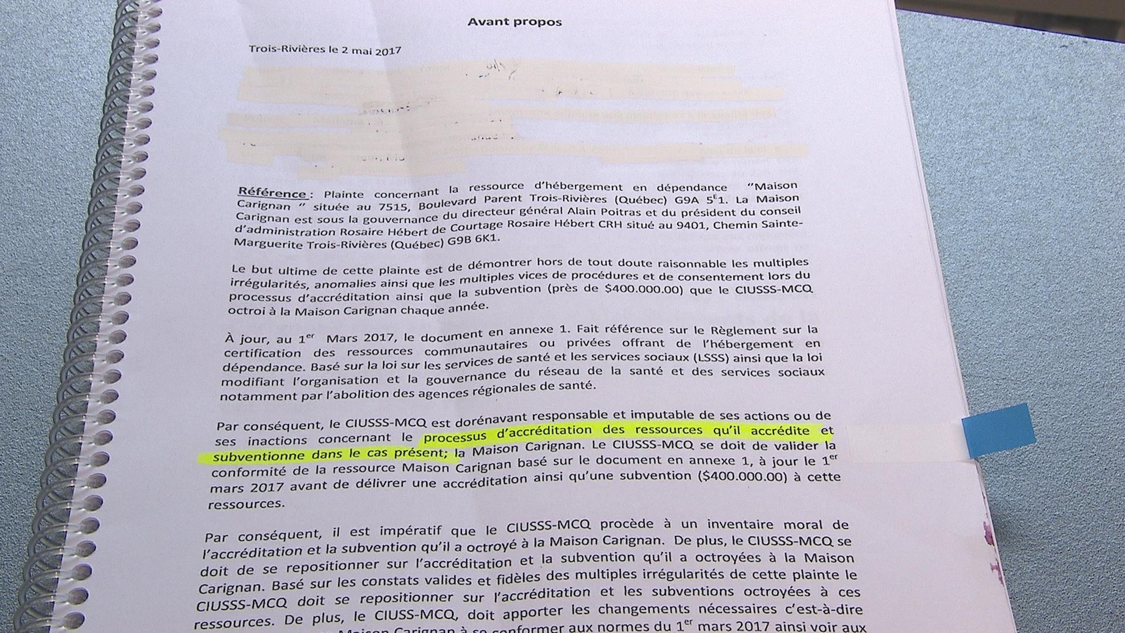 Une plainte a été déposée au CIUSSS-MCQ concernant la Maison Carignan. Une plainte a été déposée au CIUSSS-MCQ concernant la Maison Carignan.