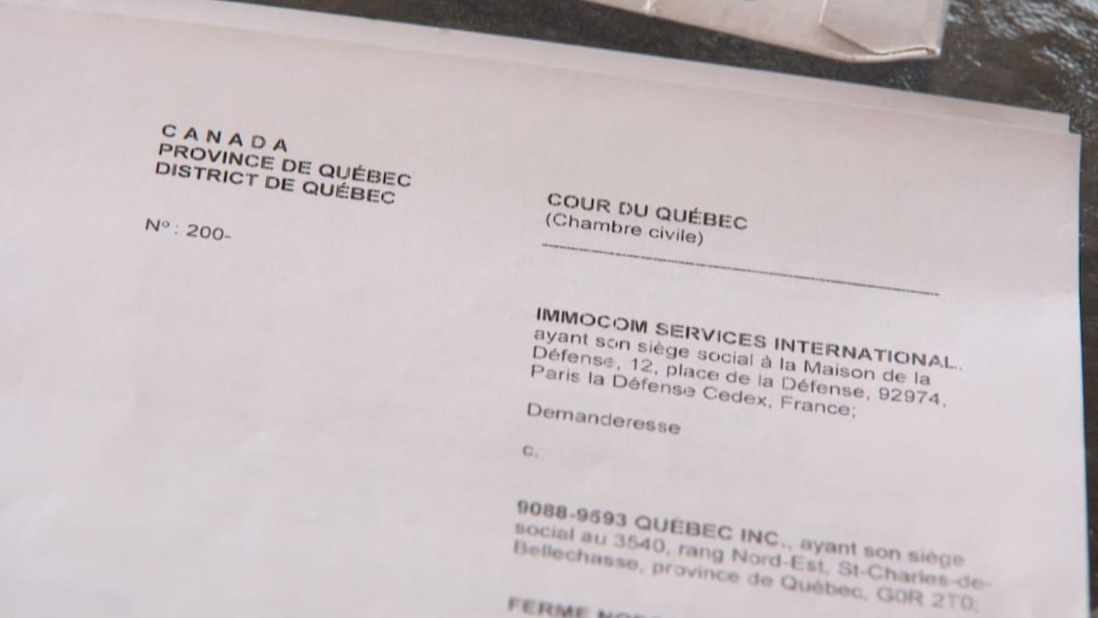 Un document de la Cour du Québec