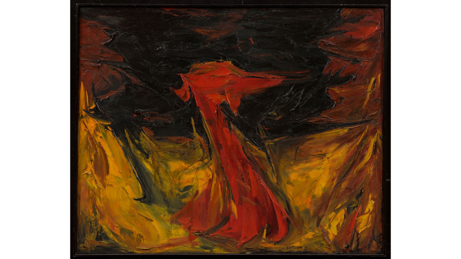 Tableau dans le tons rouge, brun, noir et ocre Tableau dans le tons rouge, brun, noir et ocre