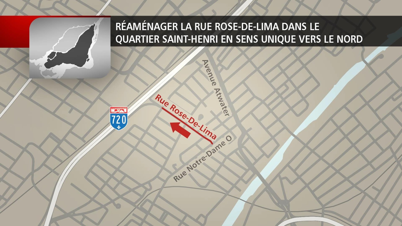La rue Rose-de-Lima est maintenant un sens unique en direction nord. La rue Rose-de-Lima est maintenant un sens unique en direction nord.