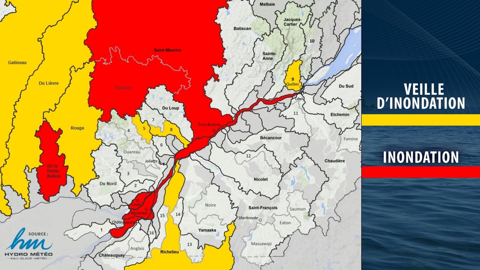 Les régions touchées par une veille d'inondations Les régions touchées par une veille d'inondations