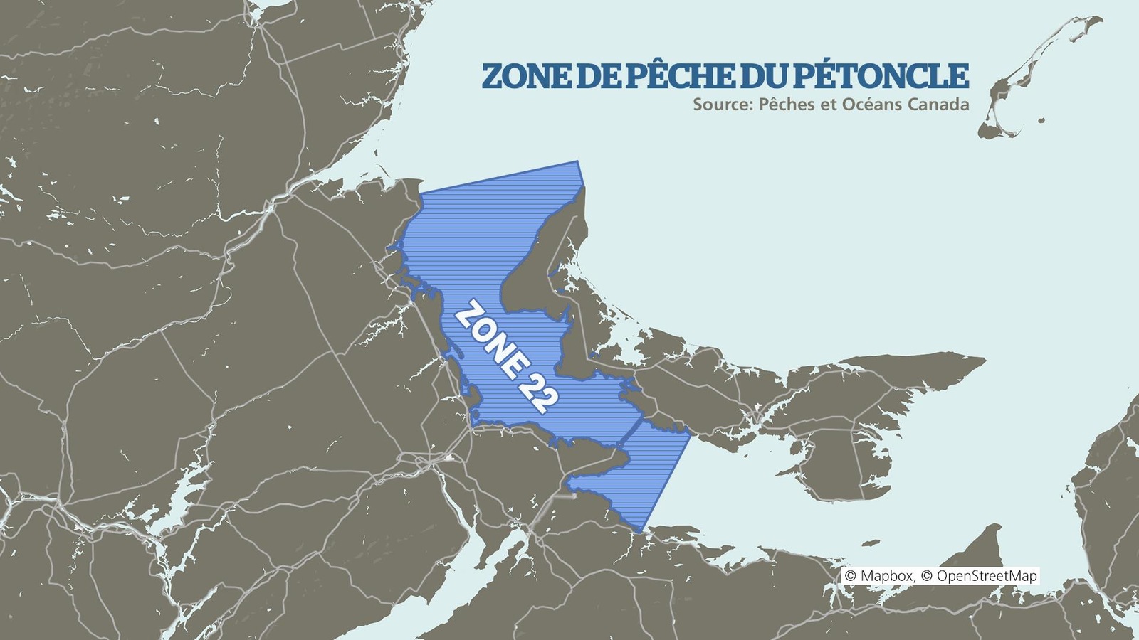 La zone de pêche 22 se trouve dans le détroit de Northumberland La zone de pêche 22 se trouve dans le détroit de Northumberland